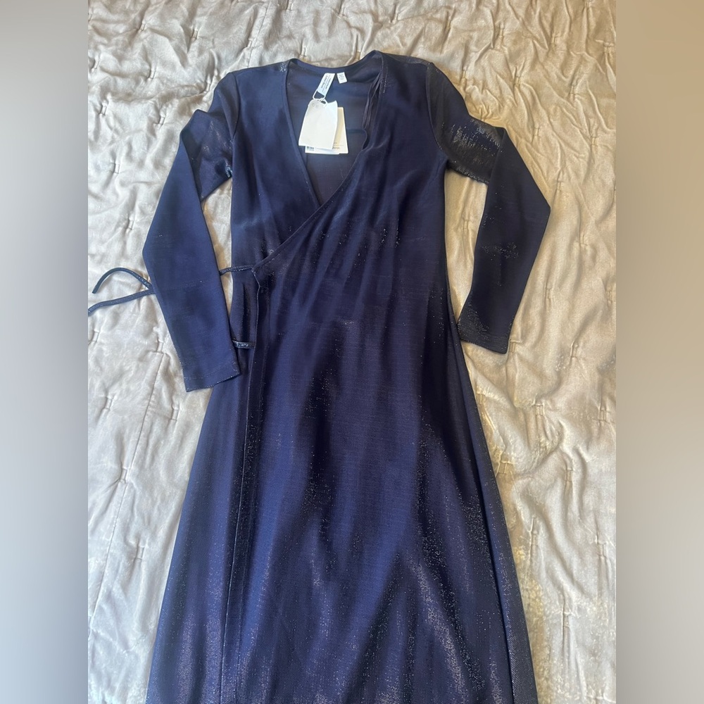 & other stripes navy NWT sparkle wrap dress with separate slip XS